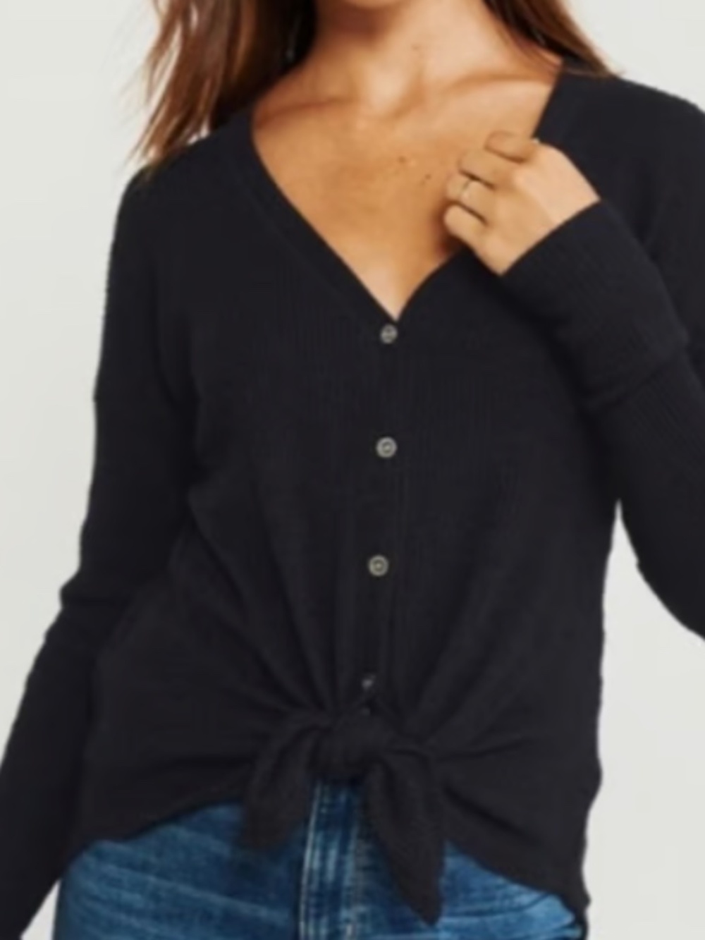 Abercrombie & Fitch Cozy Tie-front Button-Up Sweater | Dark Blueish Black |XS